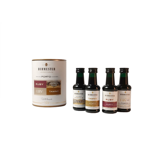 Burmester Mini koker met 4 kleine proefflesjes ernaast.